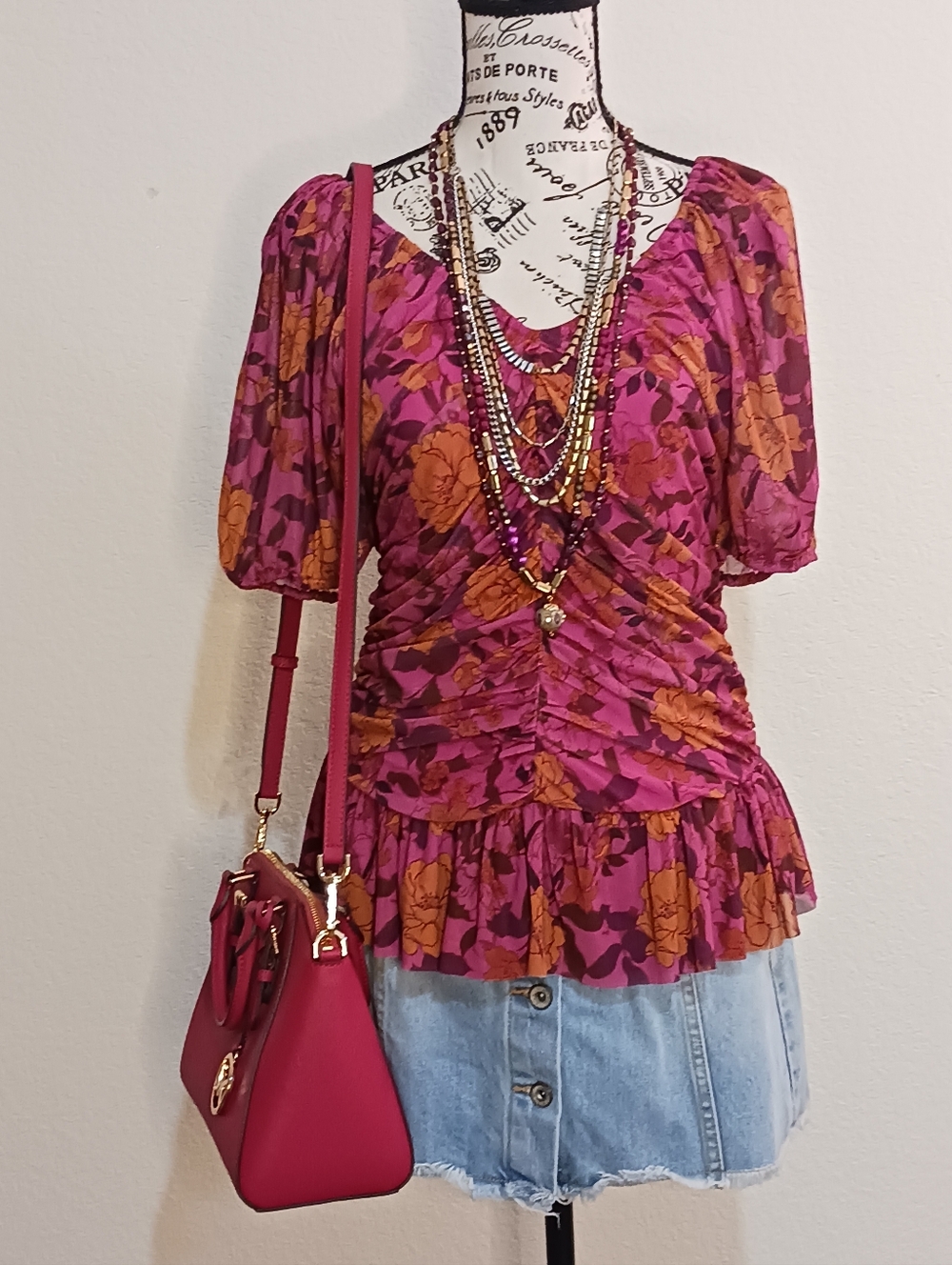 3/$20 💰 Womens M Top Fairy Floral Ruched Babydoll Mermaid Feminine